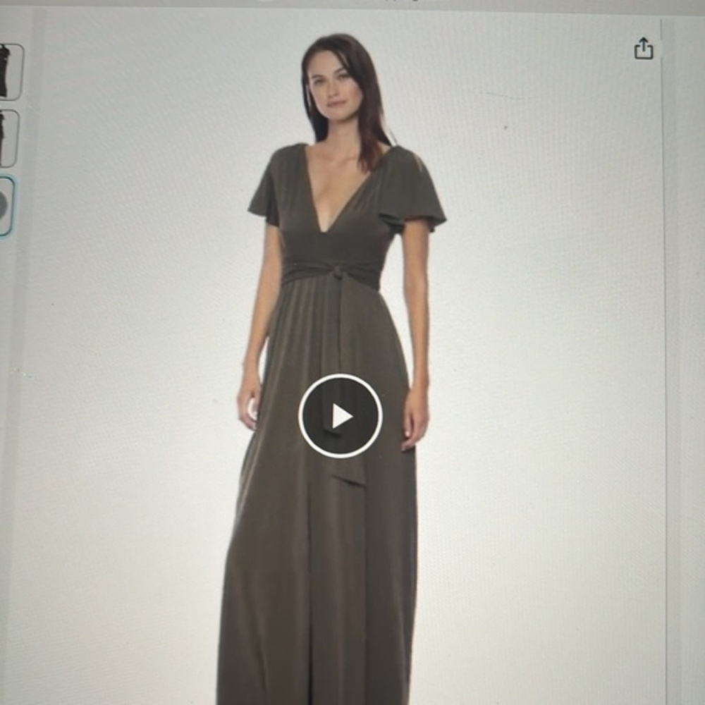 Halston Heritage Flutter Short Sleeve Deep V Wrap Jersey Gown olive green S NWT